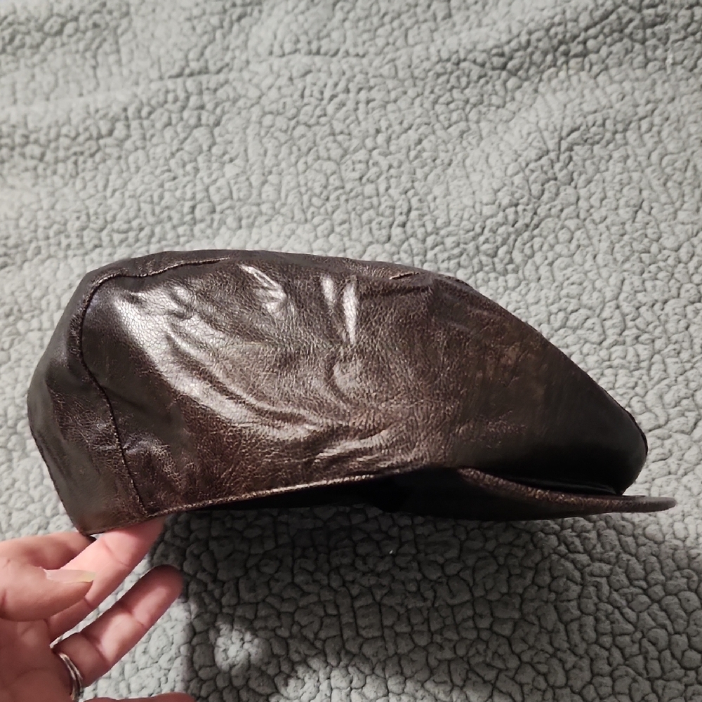 Women's Brown Faux Leather Newsboy Hat